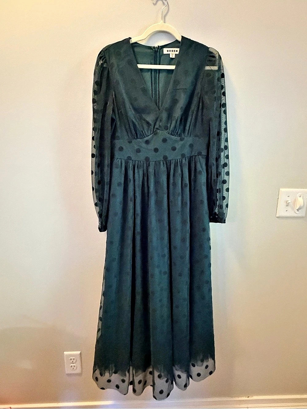 Boden Christina Tulle Midi Dress Polka Dot Green & Black Size 8